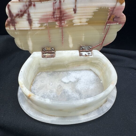 Vintage Onyx Stone Trinket Box Hand Carved Shell Lid Natural Stone Decor - Picture 3 of 16